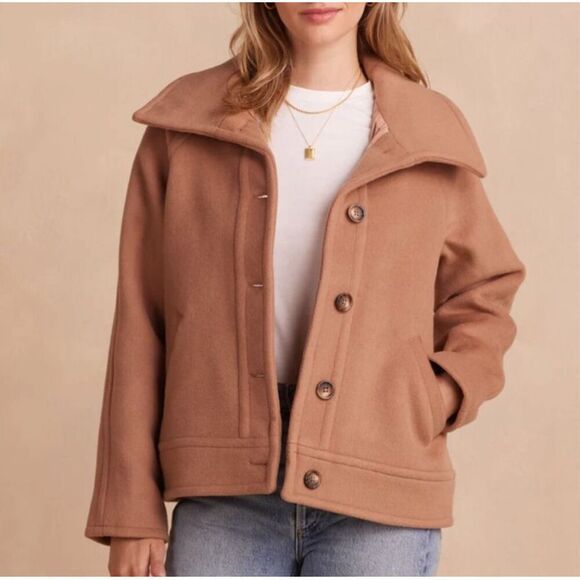 Summer salt the warmest wool short coat fawn tan size L - Picture 1 of 8